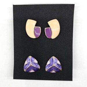 Set of 2 Pairs of Purple Cloisonne Enamel Earrings